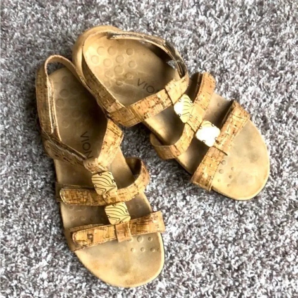Vionic Strappy Comfort Leather Cork Sandals